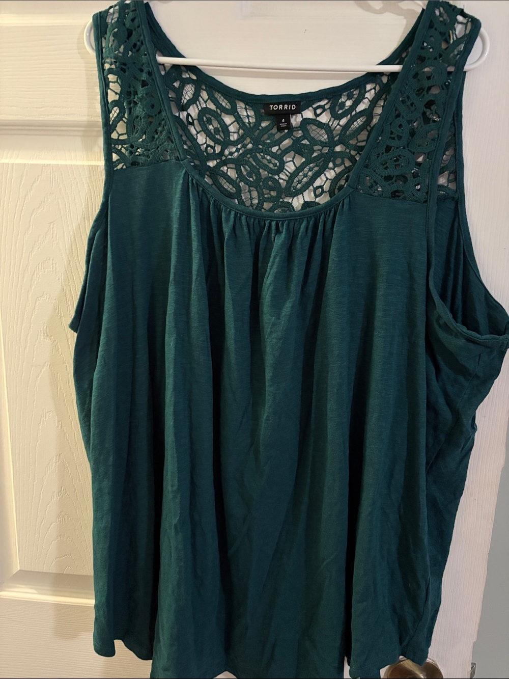 torrid Teal Green Crochet-Yoke Tank Top
